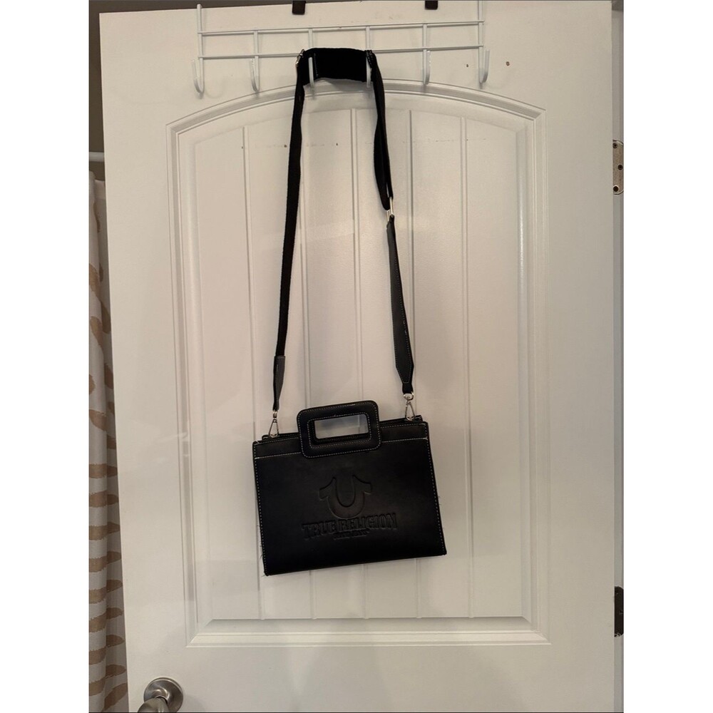 True Religion Black Leather Crossbody Bag with Top Handle